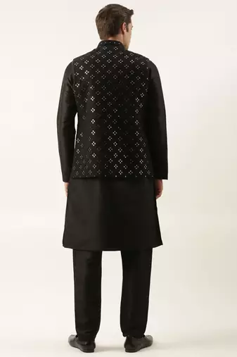 Black mirror embroidered jacket kurta set
