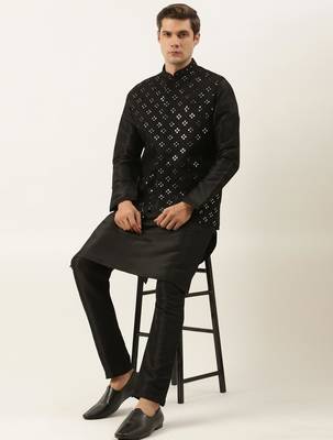Black mirror embroidered jacket kurta set 5