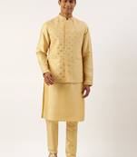 Yellow mirror embroidered jacket kurta set