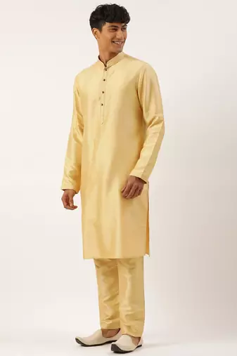 Yellow mirror embroidered jacket kurta set