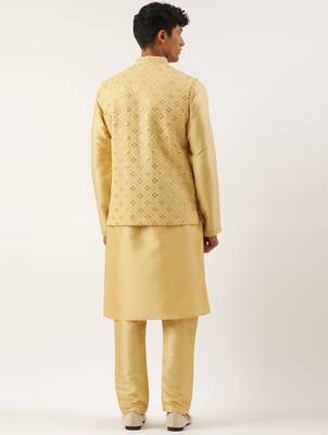 Yellow mirror embroidered jacket kurta set 3