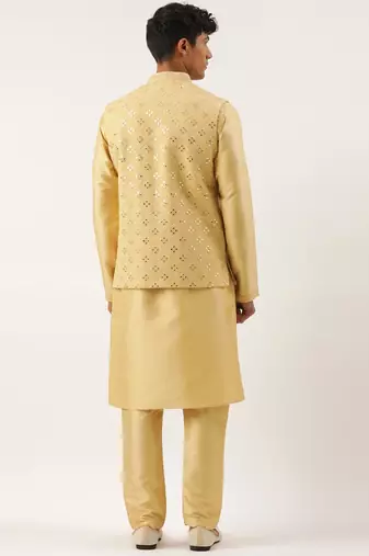 Yellow mirror embroidered jacket kurta set