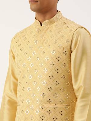 Yellow mirror embroidered jacket kurta set 5