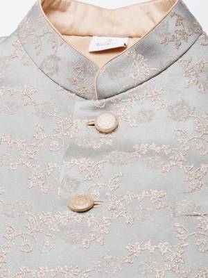 Grey peach jacquard jacket kurta set 2