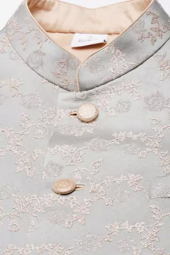 Grey peach jacquard jacket kurta set