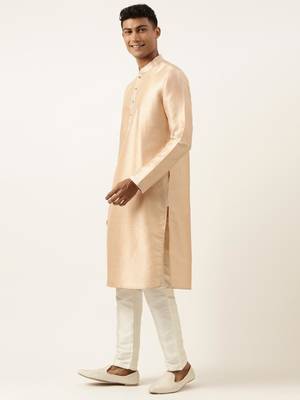 Grey peach jacquard jacket kurta set 3