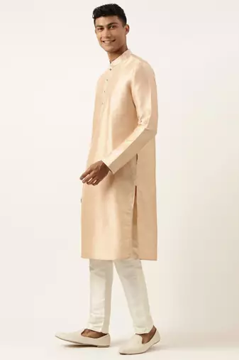 Grey peach jacquard jacket kurta set