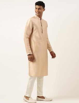 Grey peach jacquard jacket kurta set 4