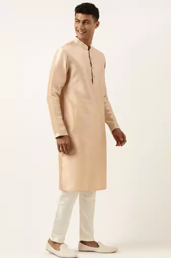 Grey peach jacquard jacket kurta set