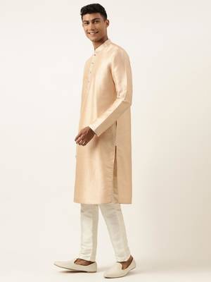 Peach jacquard jacket kurta set 2
