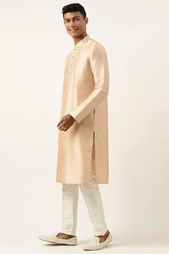 Peach jacquard jacket kurta set