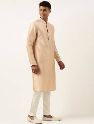 Peach jacquard jacket kurta set 3
