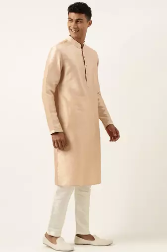 Peach jacquard jacket kurta set