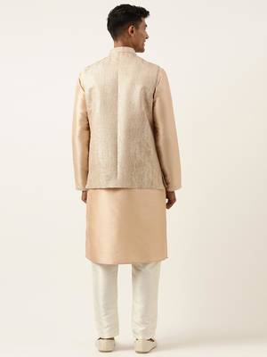 Peach jacquard jacket kurta set 4
