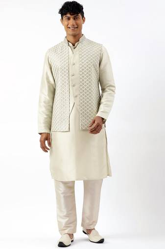 Sage green embroiderd layered jacket kurta set