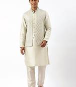 Sage green embroiderd layered jacket kurta set