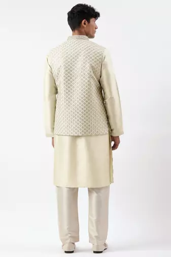 Sage green embroiderd layered jacket kurta set