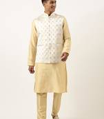 Beige jacquard jacket kurta set