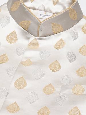 Beige jacquard jacket kurta set 2
