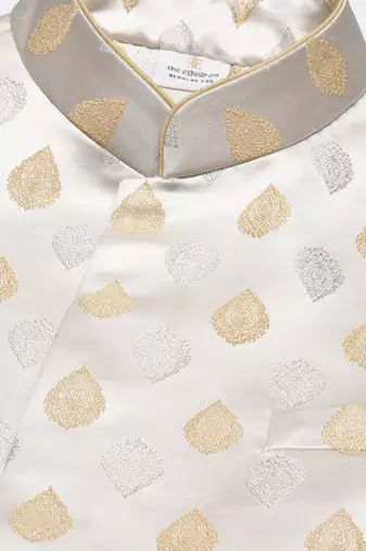 Beige jacquard jacket kurta set