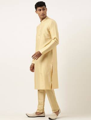 Beige jacquard jacket kurta set 3