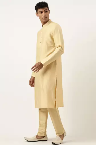 Beige jacquard jacket kurta set