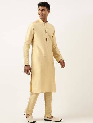 Beige jacquard jacket kurta set 4