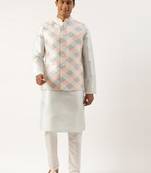 Cream embroidered jacket kurta set