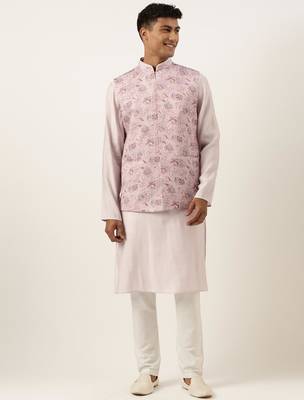 Lavender printed jacket kurta set 1