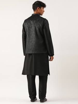 Black velvet jacquard jacket kurta set 2