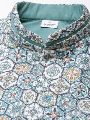 Cotton printed embroidered jacket kurta set 2