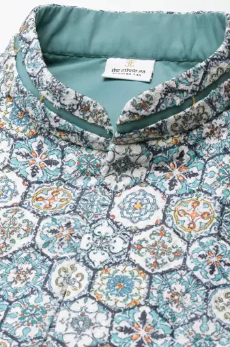 Cotton printed embroidered jacket kurta set