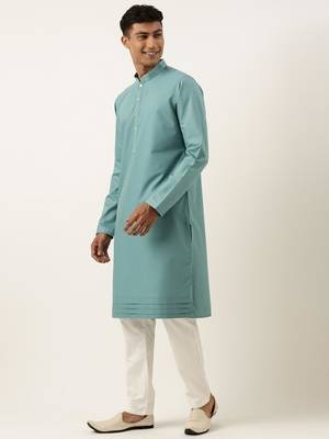 Cotton printed embroidered jacket kurta set 3