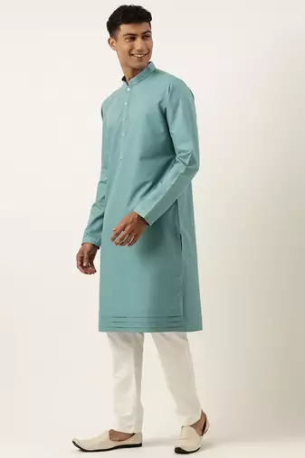 Cotton printed embroidered jacket kurta set