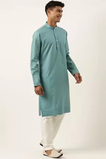 Cotton printed embroidered jacket kurta set