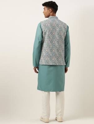 Cotton printed embroidered jacket kurta set 5