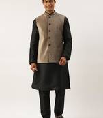 Beige  embroidered jacket kurta set