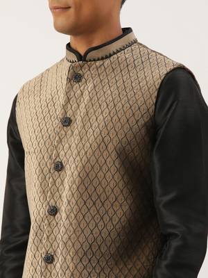 Beige  embroidered jacket kurta set 5