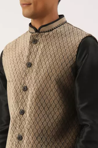 Beige  embroidered jacket kurta set