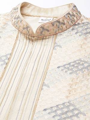 Beige embroied jacket kurta set 2