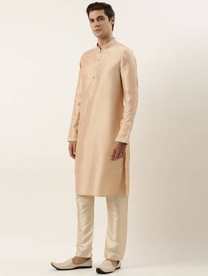 Beige embroied jacket kurta set 3