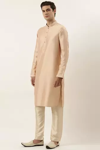 Beige embroied jacket kurta set