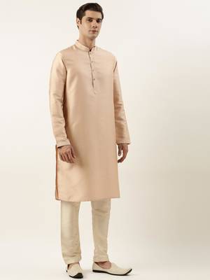 Beige embroied jacket kurta set 4