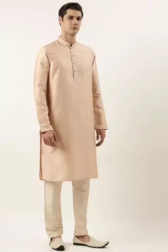 Beige embroied jacket kurta set