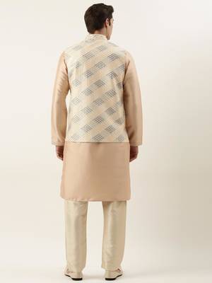 Beige embroied jacket kurta set 5