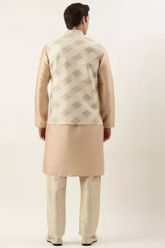 Beige embroied jacket kurta set
