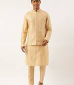 Beige embroidered jacket kurta set
