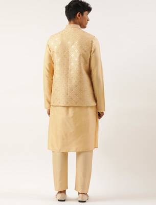 Beige embroidered jacket kurta set 2