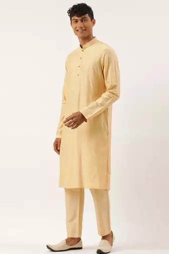 Beige embroidered jacket kurta set