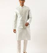 Sky blue sequin embroidered jacket kurta set